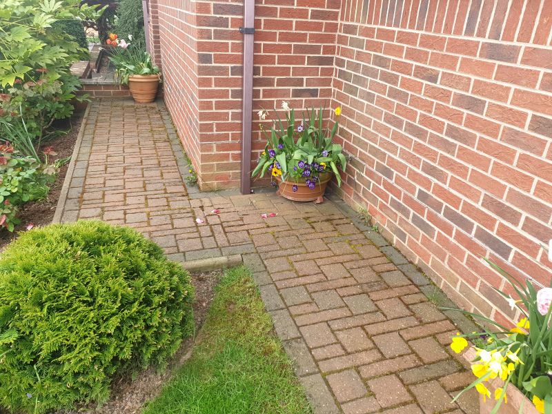 Block paving path before being pressure washed and re-sanded in Ilkeston: Swipe To View More Images