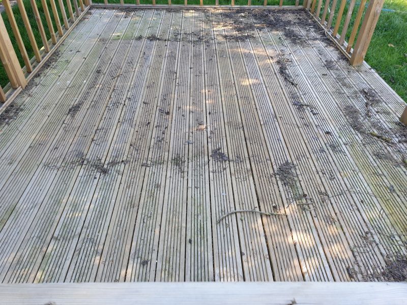 Decking before being cleaned and re-oiled in Awsworth: Swipe To View More Images